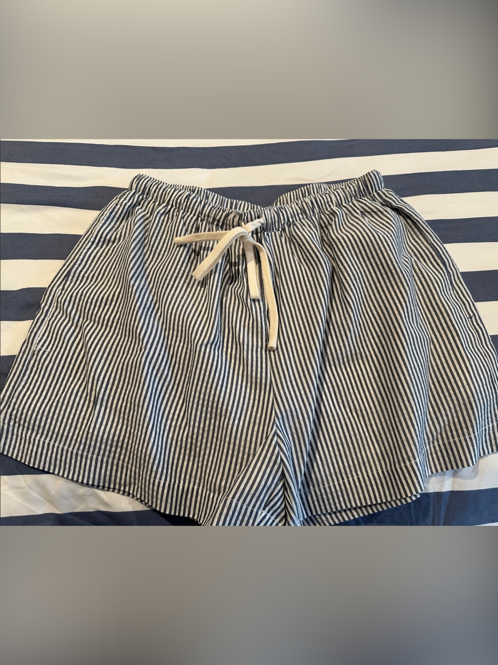 Striped Navy and White Drawstring Men's Jogger Shorts